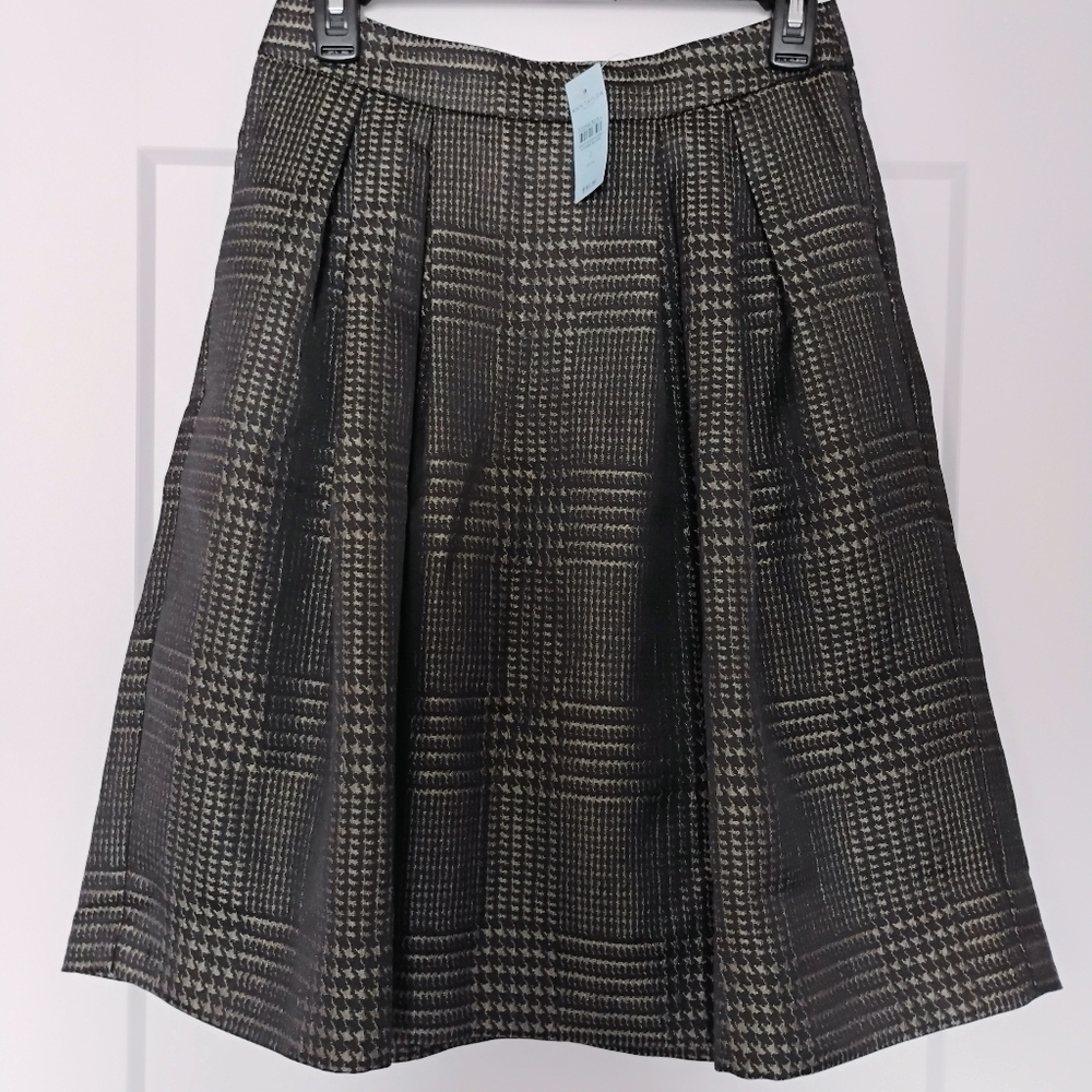 NWT 2P Ann Taylor Factory Black And Gold Houndstooth Pleated Skirt NEW